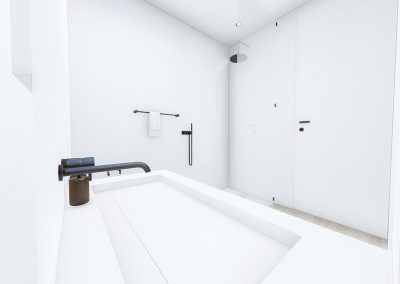 modern Bathroom area with rain shower in Double Room and Family Room Apartments